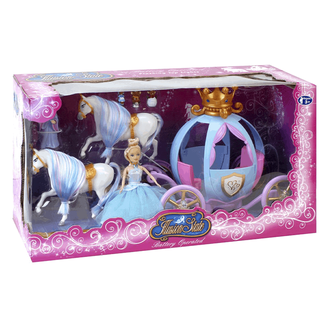 Σετ Παιχνιδιού Πριγκιπική Άμαξα Με Κούκλα Και Άλογα