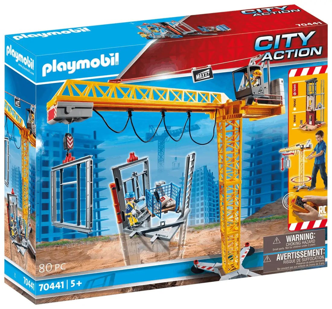 Playmobil - Ανυψωτικός Γερανός Βαρέως Τύπου Με Τηλεχειριστήριο Και Σκαλωσιές