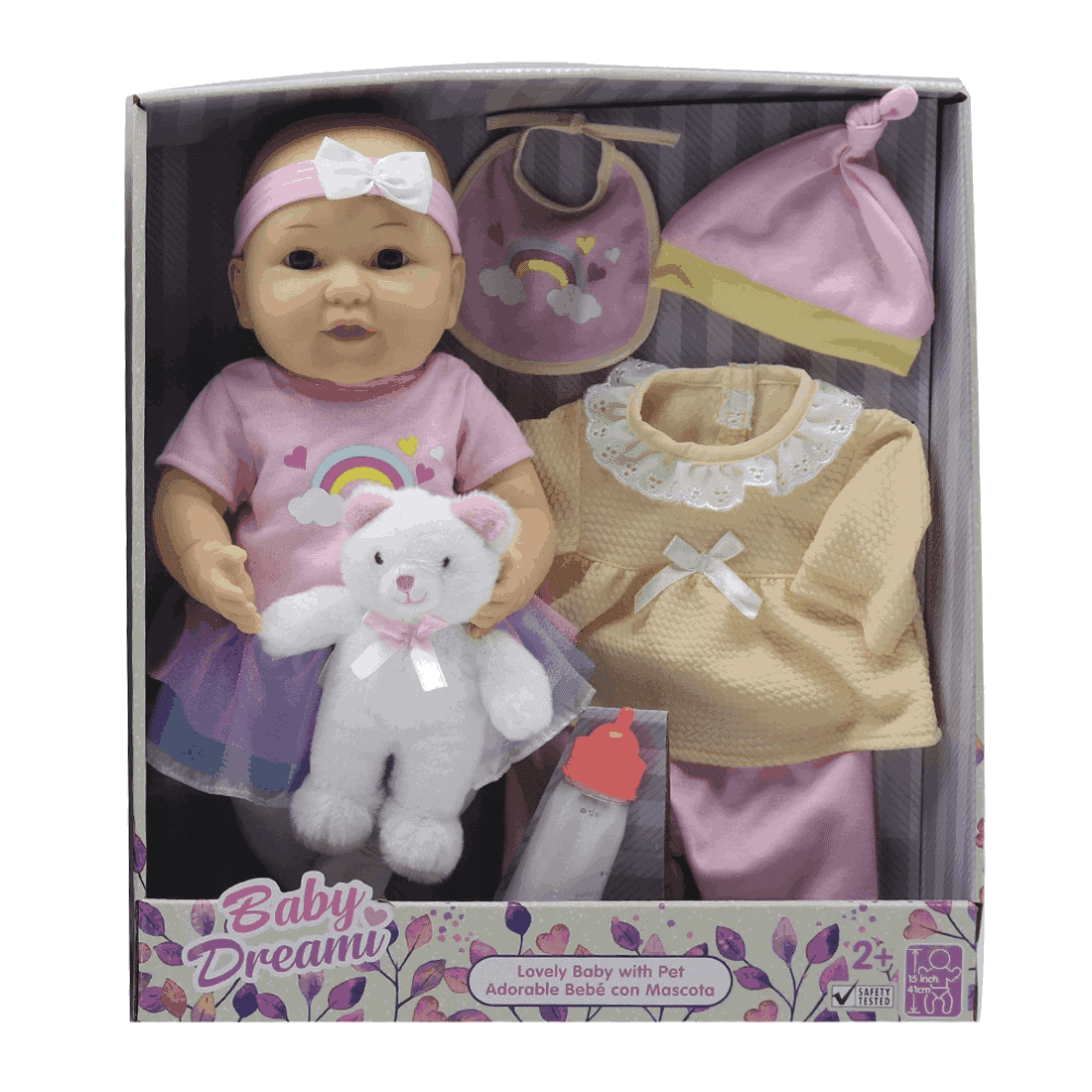 Κούκλα Μωρό 38Εκ. Με Ζωάκι Και Αξεσουάρ - Ροζ Ρουχαλάκια