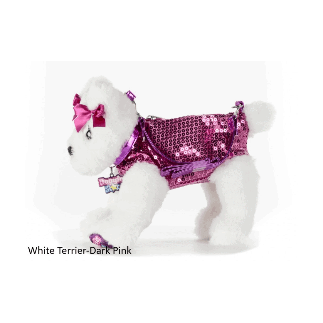 Λούτρινο - Doggie Star - Τσαντάκι Σκυλάκι (Λευκό Με Φούξια Παγέτα)