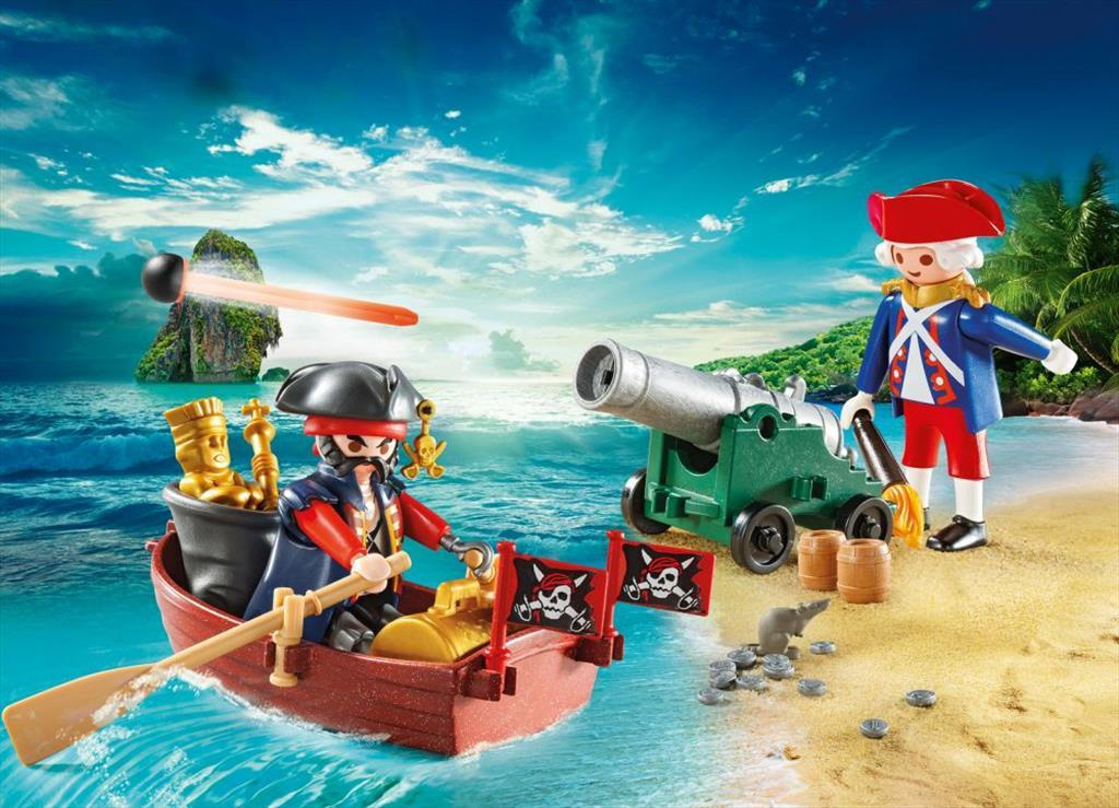 Playmobil - Maxi Βαλιτσάκι Λιμενοφύλακας Με Κανόνι Και Πειρατής Σε Βάρκα