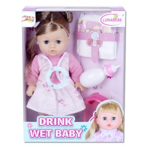 Κούκλα Μωρό Drink & Wet Με Αξεσουάρ - Καστανά Μαλλιά