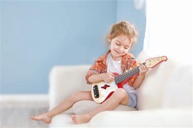 Hape -  Ukulele Red Learn With Lights-Κόκκινη Κιθάρα Γιουκαλίλι-Εύκολη Εκμάθηση Με Φωτάκια